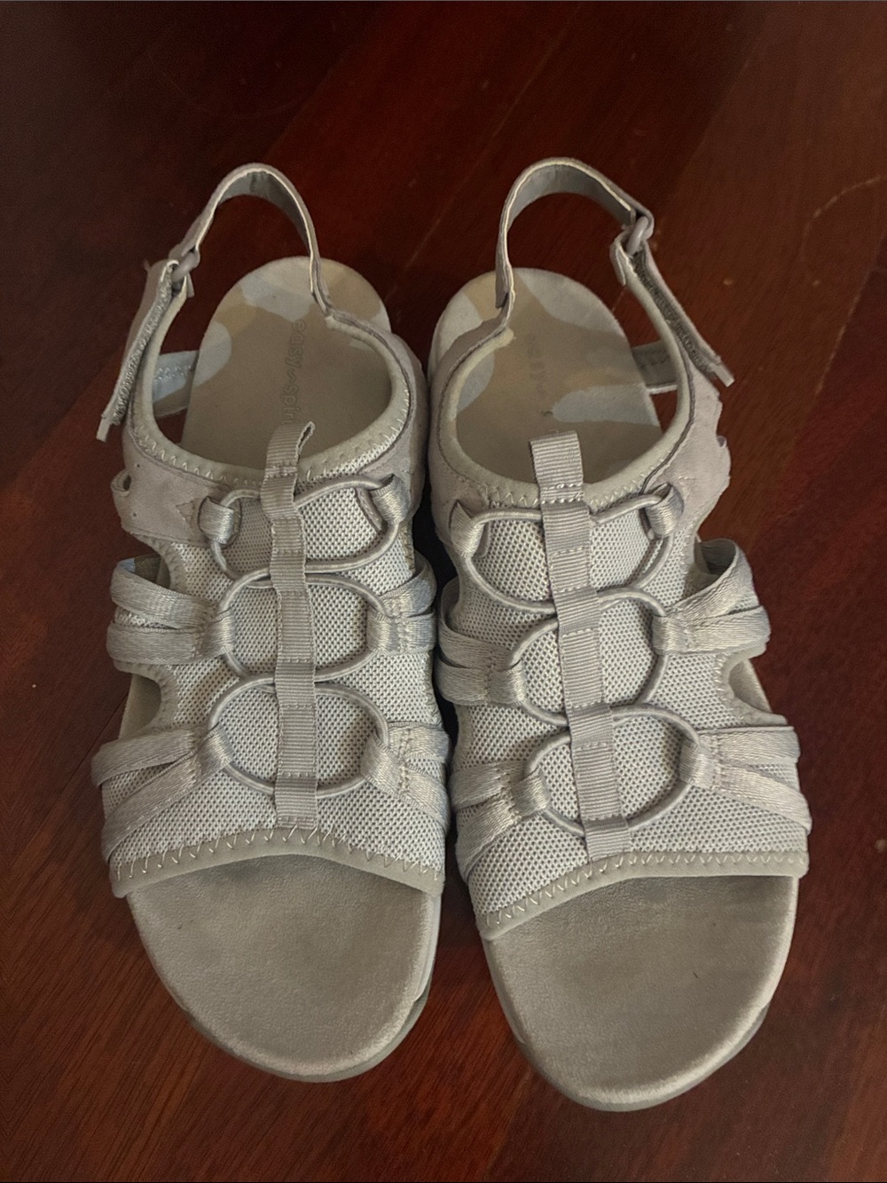 Easy Spirit Comfort+ Strappy Wedge Sandals in Light Gray